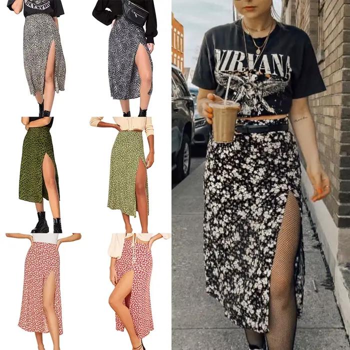 Jupe Vintage d'été imprimé léopard, taille haute, extensible, longue, ligne a, mode plage, Maxi