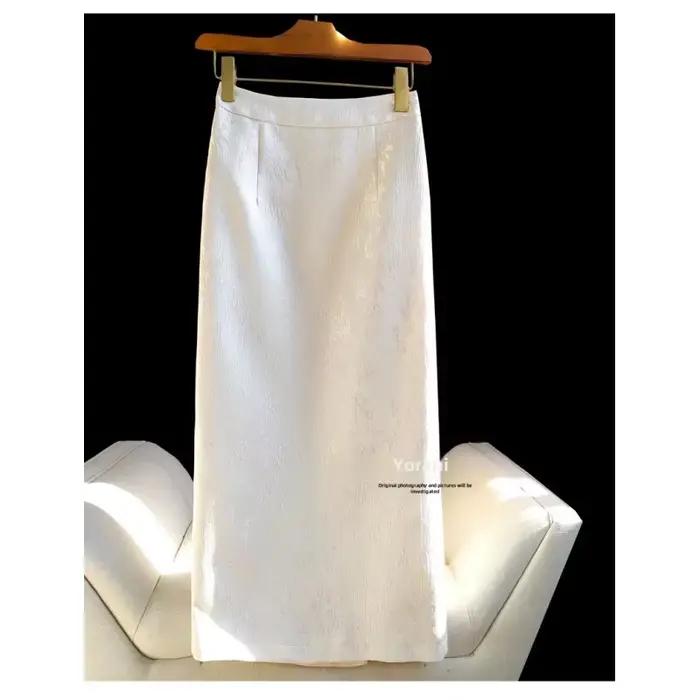 2025 nouvelle jupe Jacquard Vintage pour les femmes printemps saison moulante fente latérale disque boutonné décontracté Chic femme mode jupe femmes