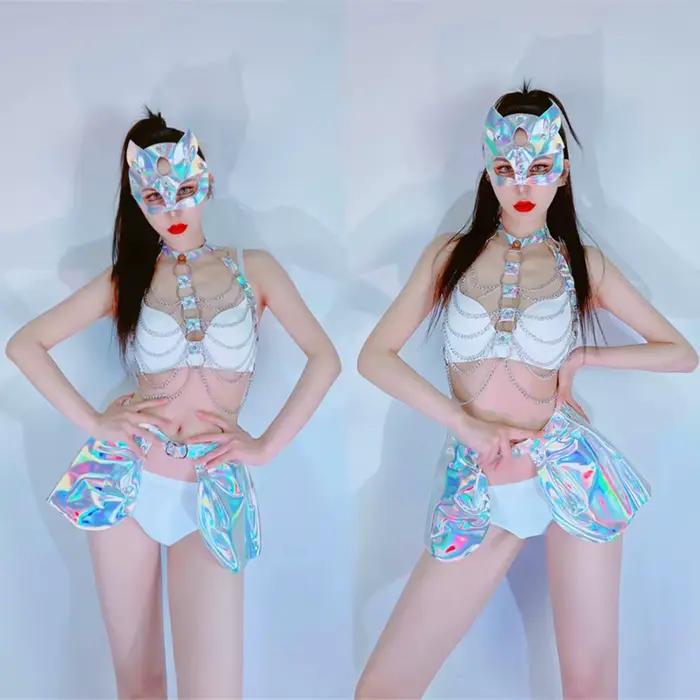 Mini jupe gothique métallique argentée pour femme