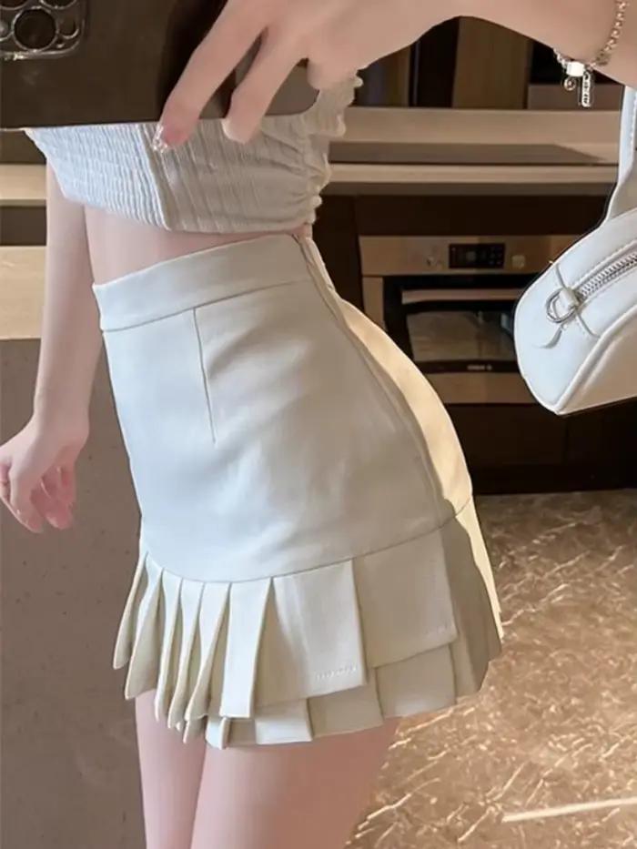 Jupes plissées femmes Mini asymétrique hanche enveloppé a-ligne été solide tout-match taille haute filles chaudes Y2k Streetwear Ins Sexy
