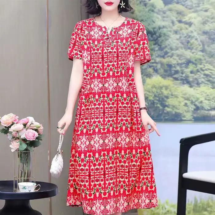 Robe Grande Taille Boho Vintage Imprimée à Manches Courtes pour Femmes Occasions Estivales Plage Fêtes Soirées