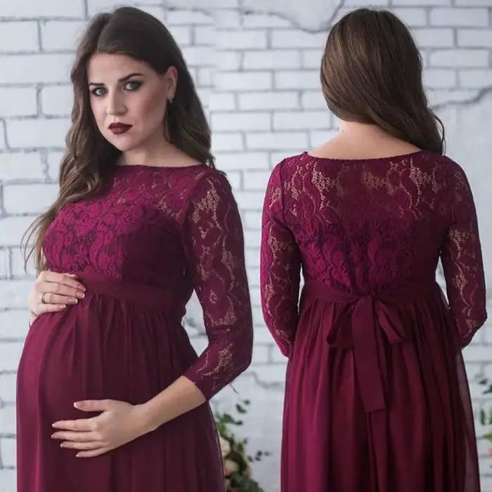 Femmes enceintes robe en dentelle maternité Maxi robe photographie vêtements 3/4 manches fête de mariage longue robe pour les dames enceintes