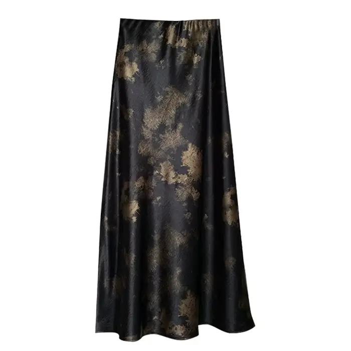 Jupe sirène en satin imprimée vintage taille haute pour femme