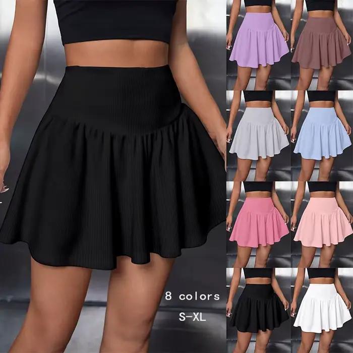 Femmes Sexy licou jupe courte été couleur unie Y2K Style pliant mince haute
