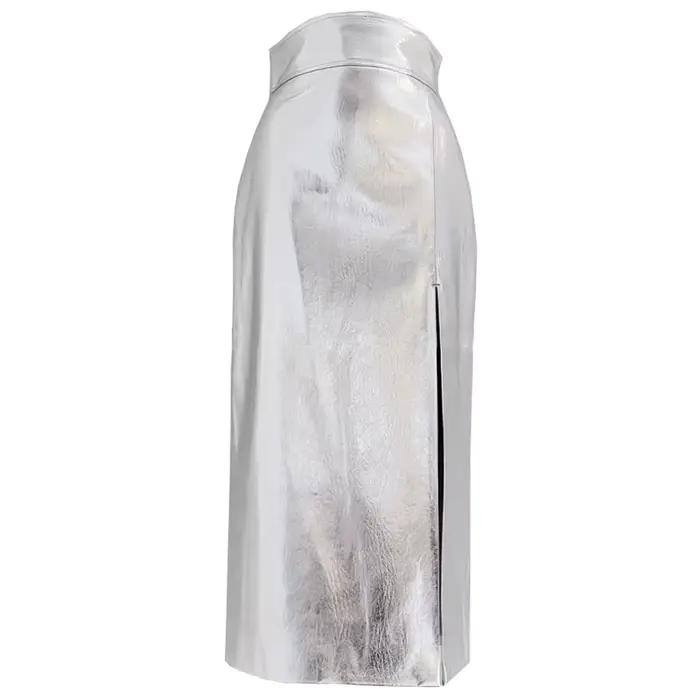Jupe mi-longue Nerazzurri noire réfléchissante en cuir verni avec fente, taille haute, argentée, pour femme, collection 2021