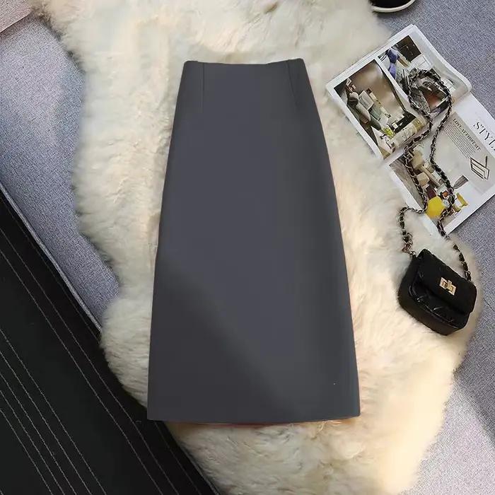 Jupe de costume amincissante taille haute coupe droite, jupe mi-longue trapèze moulante, élégante, décontractée et professionnelle, avec fermeture éclair