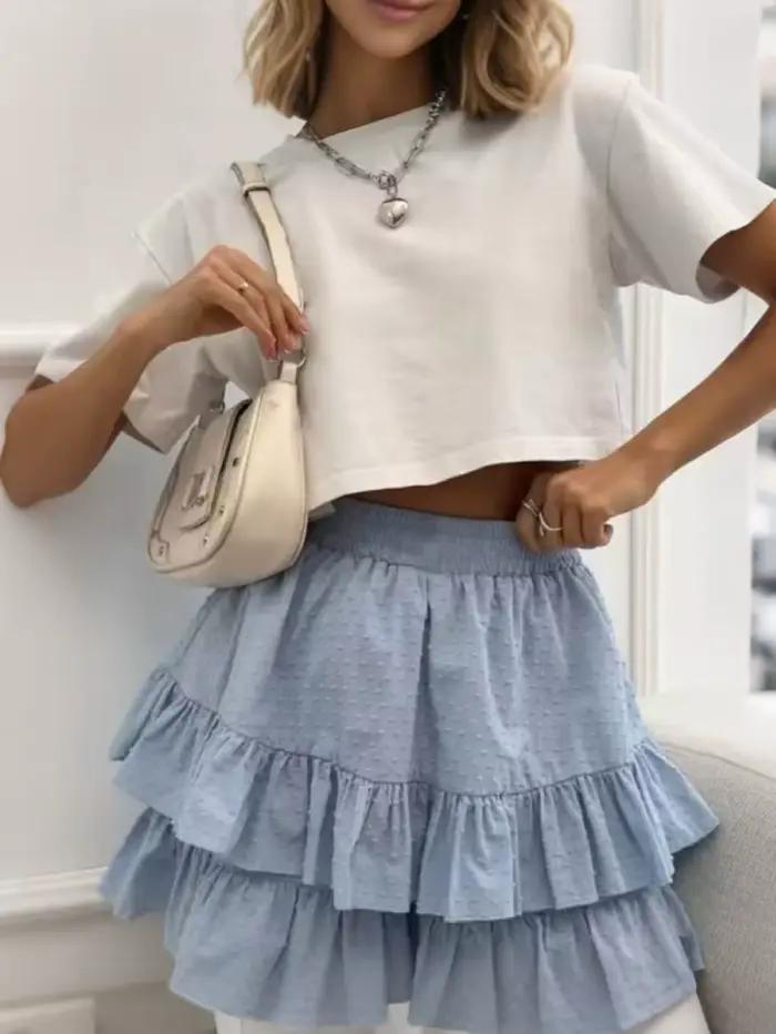 Jupe élégante taille haute en dentelle unie style gâteau pour femme Printemps/Été 2025 Mode européenne et américaine sexy mi-longue