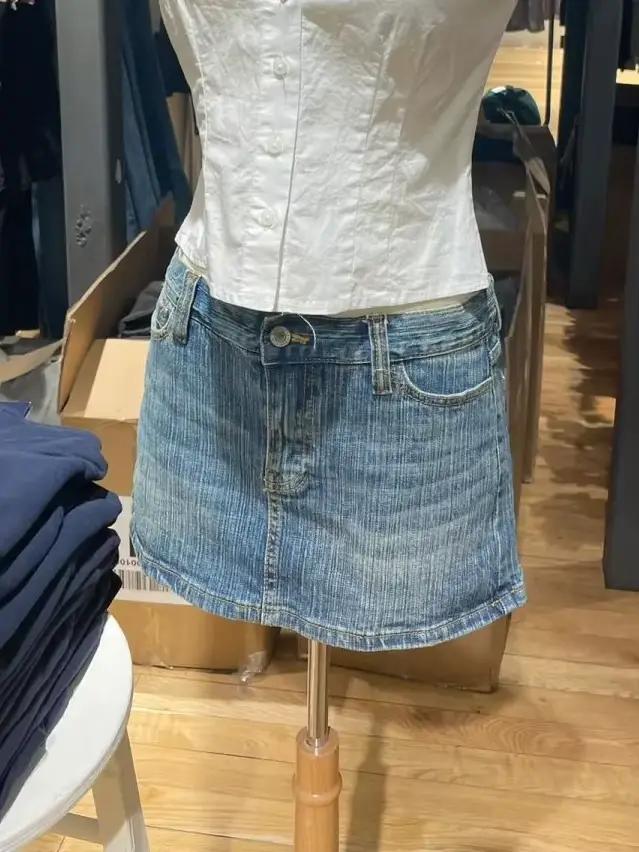 Américain Vintage Denim Mini Jupes Femmes Mode D'été Taille Haute Straigth Court Faldas Décontracté