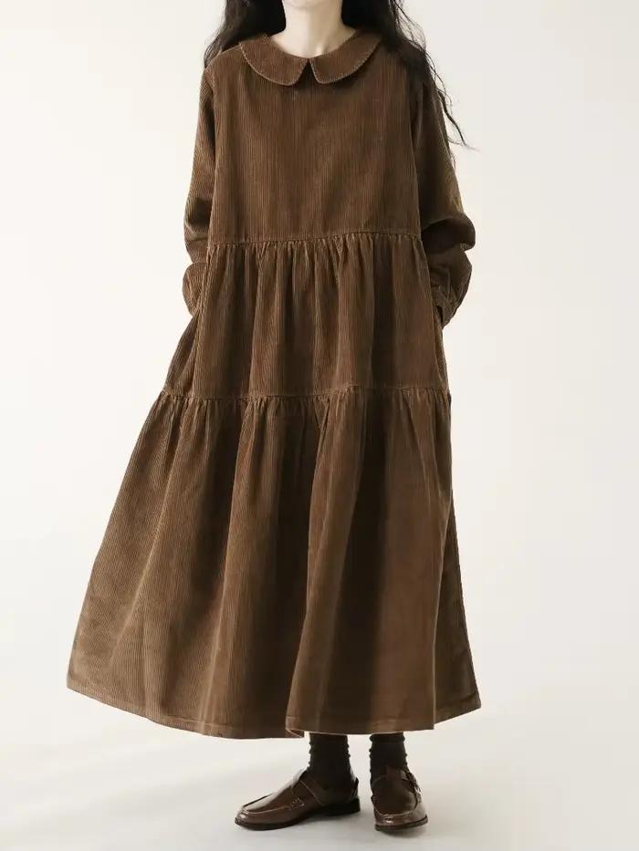 Automne hiver robe en velours côtelé femmes robes décontractées mode femme