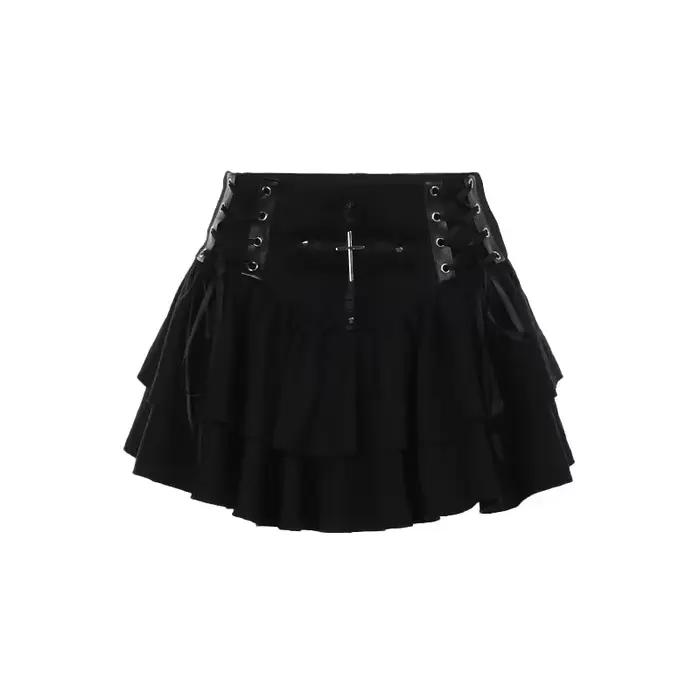 Mini jupe en dentelle noire à lacets croisés pour femmes