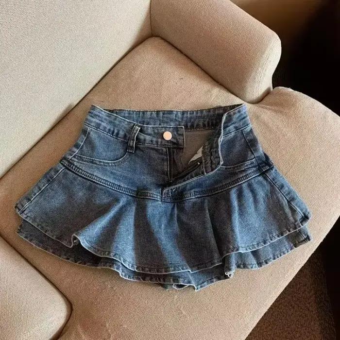 Sweetdenim – jupe taille haute pour femmes, ligne a, gâteau, Niche sensible, courte, volet de bœuf, tendance, printemps 2023