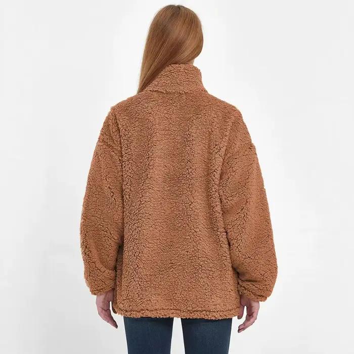 Veste polaire à manches longues pour femme, manteaux Sherpa zippés, coupe ample, vêtements d'extérieur flou avec poches, automne et hiver