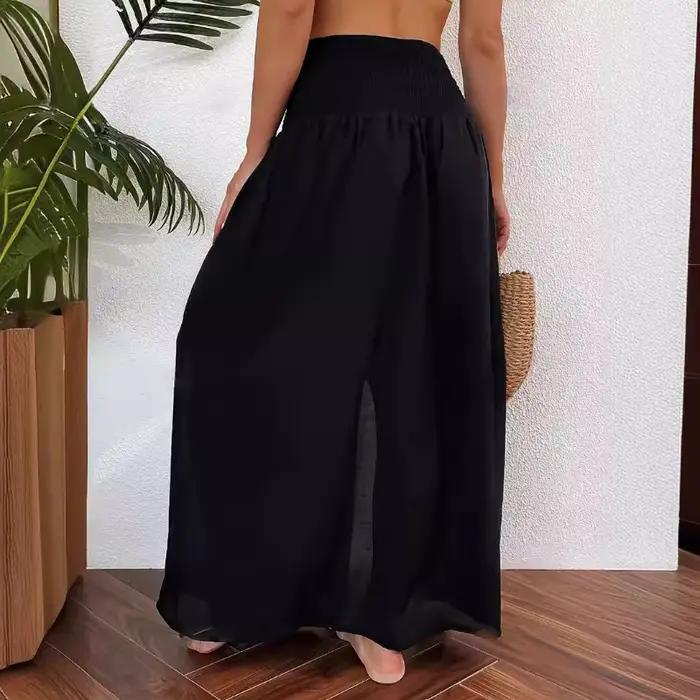 Femmes jupe 2025 été nouvelles bases haute fente blanc élégant plage couvrir jupes longue a-ligne élastique pure
