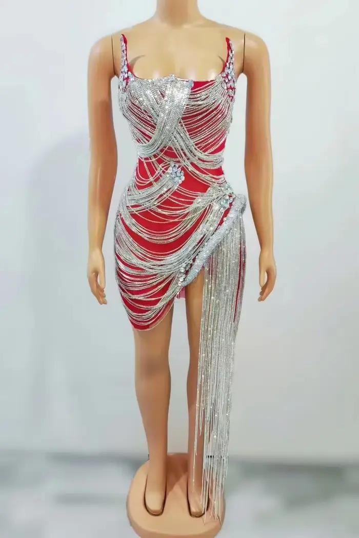 Robe de soirée de mariage sexy en strass, Costumes de scène à la mode pour femmes