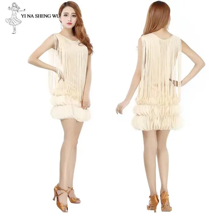 Jupe de danse latine sexy à franges pour filles, costume de danse sans manches, robe pour spectacle, pompons de fête, polyester tissé à la main, taille unique, danse latine