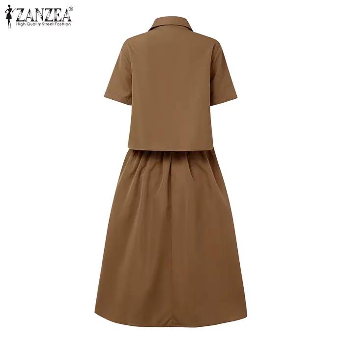 ZANZEA Ensemble jupe et haut à manches courtes avec bordure en dentelle