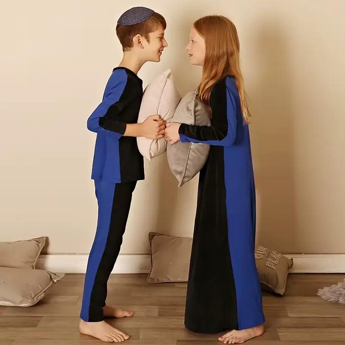 Chemise de nuit longue en velours pour filles, bleu et rose, côtelé, noir, vêtements maxi, robes décontractées à col rond, 8-18 ans
