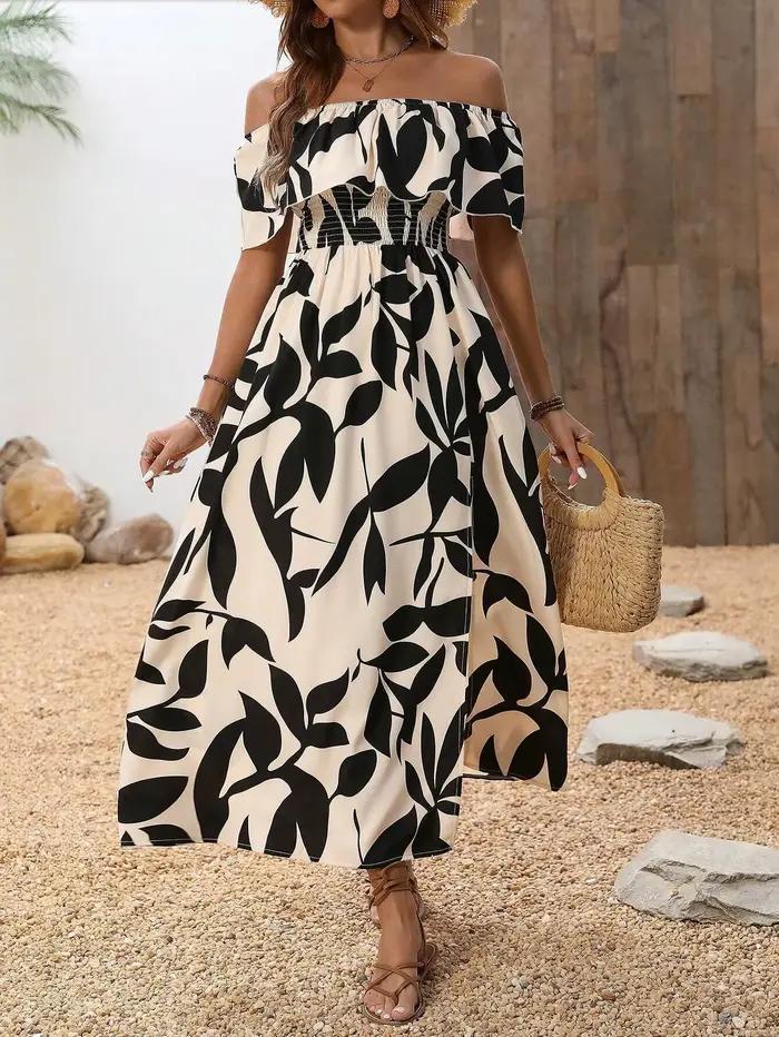 Jupe longue décontractée pour femme, taille haute, avec fente, motif floral végétal, en polyester, idéale pour l'été, les trajets quotidiens et les vacances