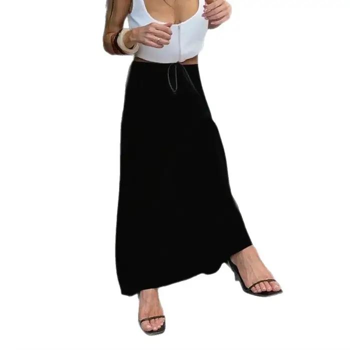 Acétate Satin Maxi jupe a-ligne flux taille haute élégant habillé jupe décontractée luxe fluide tissu automne hiver jupe 2025