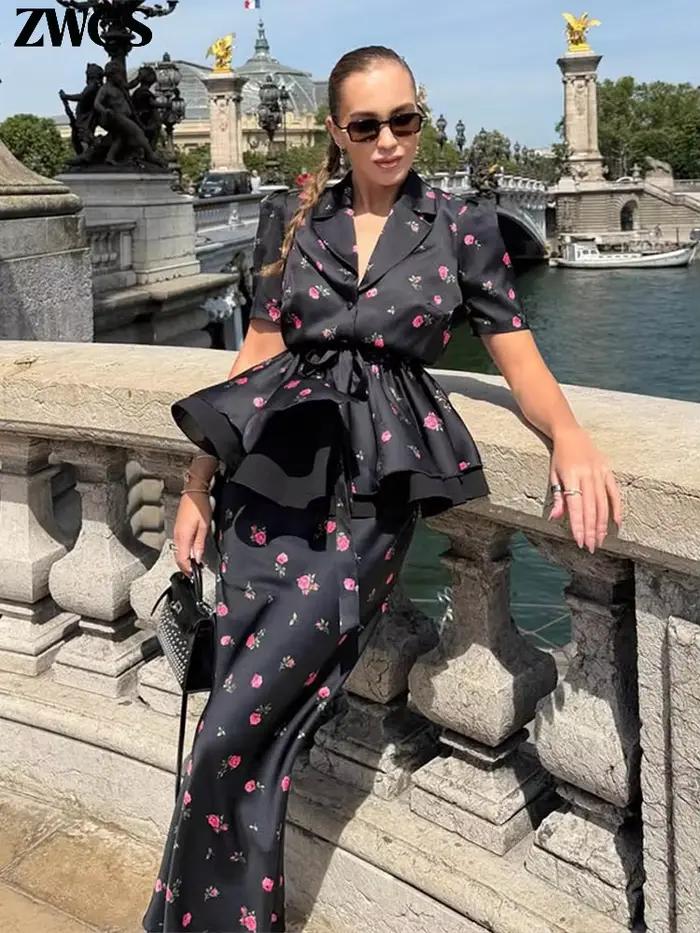 Ensemble de jupes pour femmes à imprimé floral et volants
