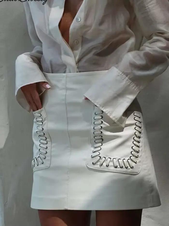 Jupe en acétate et lin droit avec motif point pour femmes - Occasions spéciales et quotidienne ```