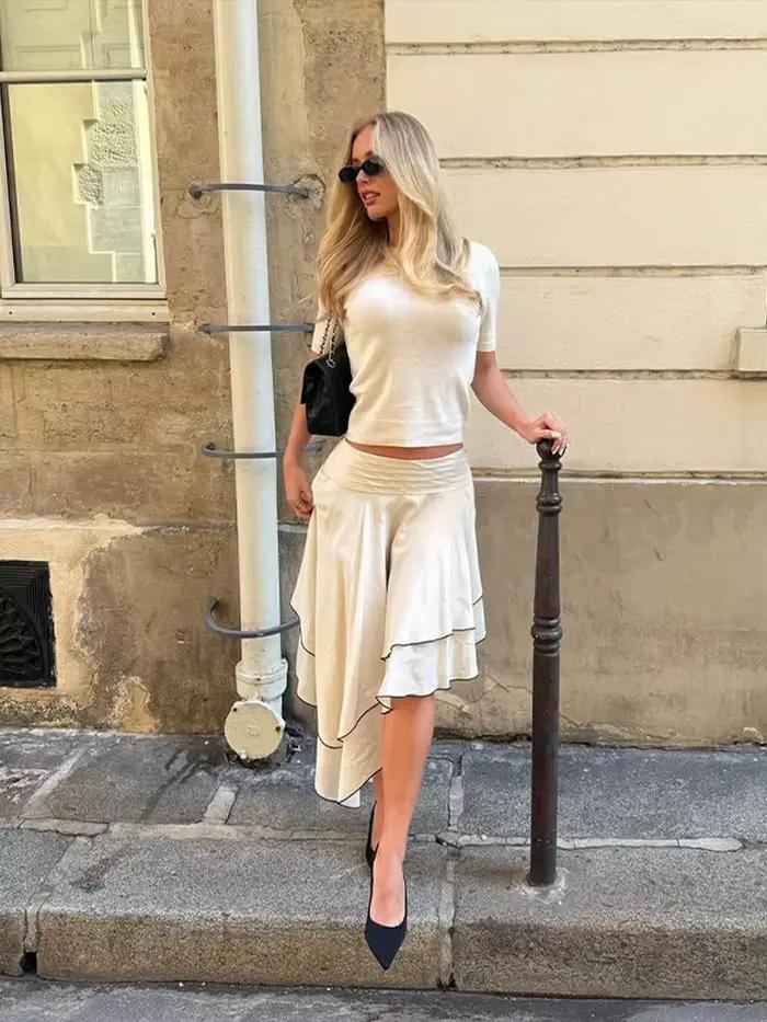 Jupe asymétrique à volants superposés pour femme