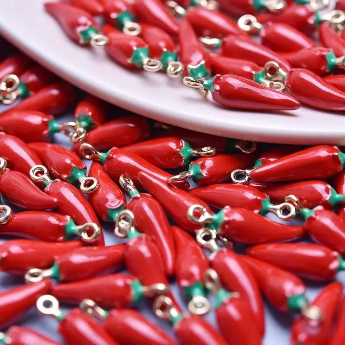 Breloques en forme de piment tridimensionnel, 10 pièces/lot, pour la fabrication de bijoux, fournitures en émail, boucles d'oreilles faites à la main, collier, pendentif DIY