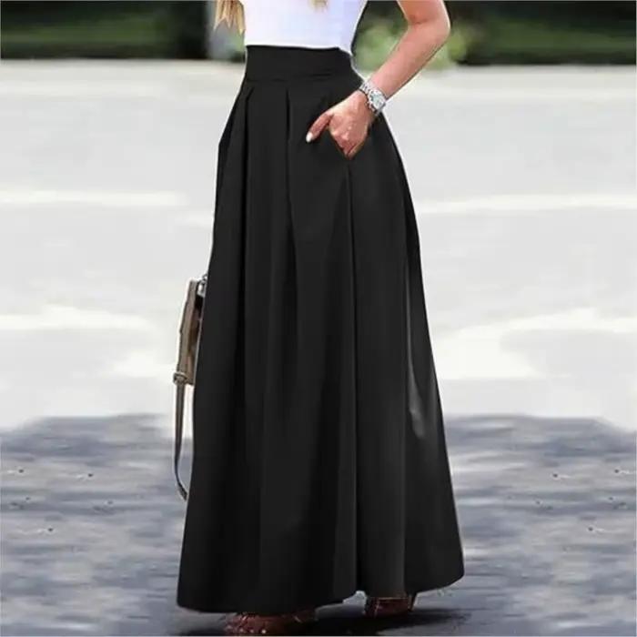 Jupes longues pour femmes printemps été taille haute couleur unie jupe longue