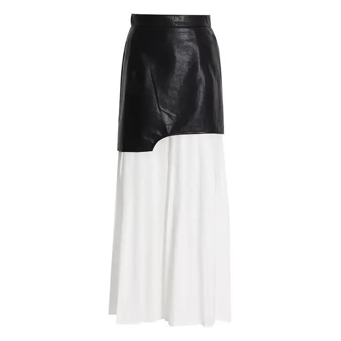 Nouvelle jupe plissée color-block avec inserts en cuir pour femme