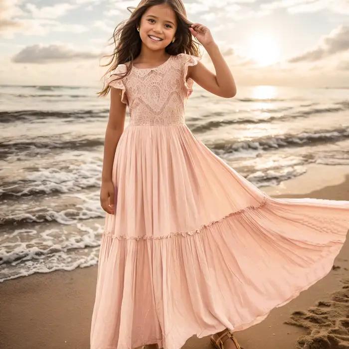 3-14 ans filles dentelle bohême longues robes bébé enfants fleur mariage princesse robe de soirée robes Costume enfants vêtements