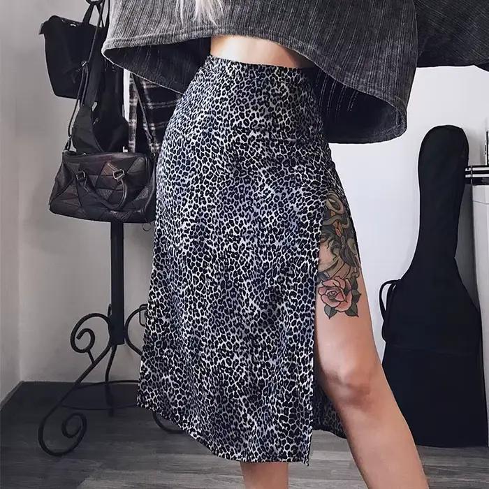 Jupe Vintage d'été imprimé léopard, taille haute, extensible, longue, ligne a, mode plage, Maxi