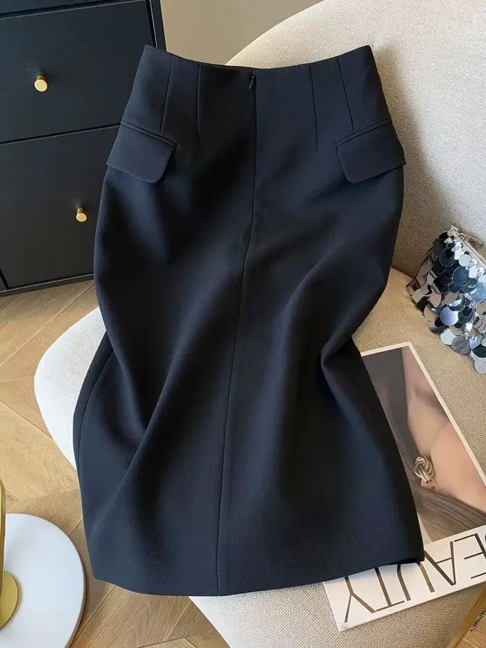 Costume portefeuille Faldas Mujer Tube droit longue Jupe de tempérament noir vêtements de mode coréenne Vintage Юбки