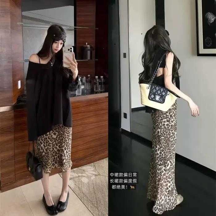 Nouvelle jupe midi transparente à imprimé léopard pour femme