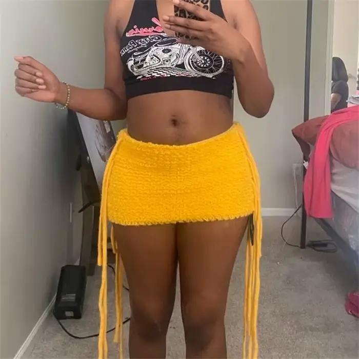 Mini-jupe Y2K en tricot duveteux sexy pour femme