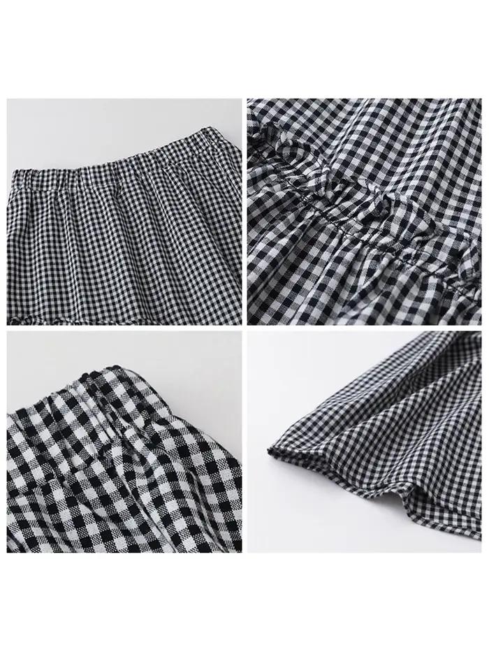 Jupe Femme Chic VEN Taille Haute Coupe Trapèze à Volants Motif Carreaux Noir et Blanc Printemps-Été 2026