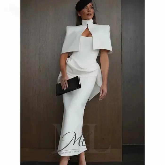 Robe de soirée vintage ML pour invitées de mariage avec cape, élégante robe de soirée blanche, robes de cocktail sirène blanches, longueur cheville, personnalisable