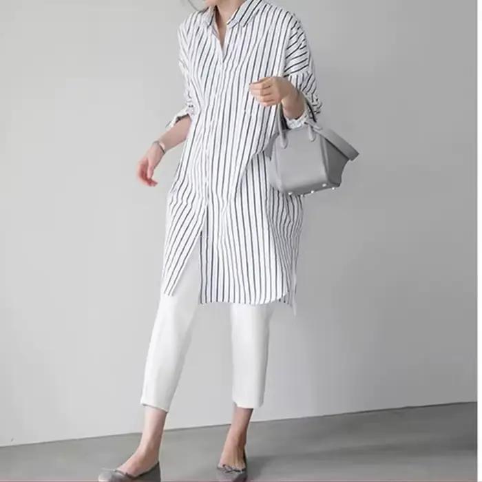 Chemise blanche à manches longues pour femmes, mi-longue, élégante, Design ample, nouvelle collection