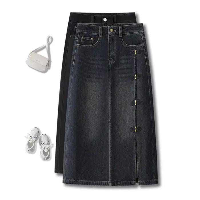 Printemps automne Denim jupe femmes 2026 nouvelle mode décontracté mince fendu fesse jupe femme Denim jupes dames vêtements
