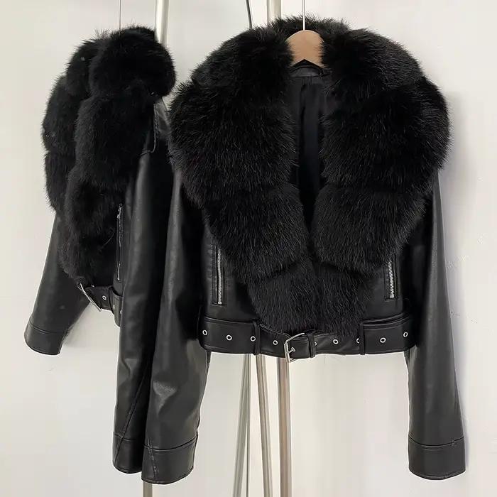 Manteau en fausse fourrure femme automne veste en Faux cuir vêtements courts à manches longues printemps nouvelle veste en fourrure PU poches artificielles pour femmes