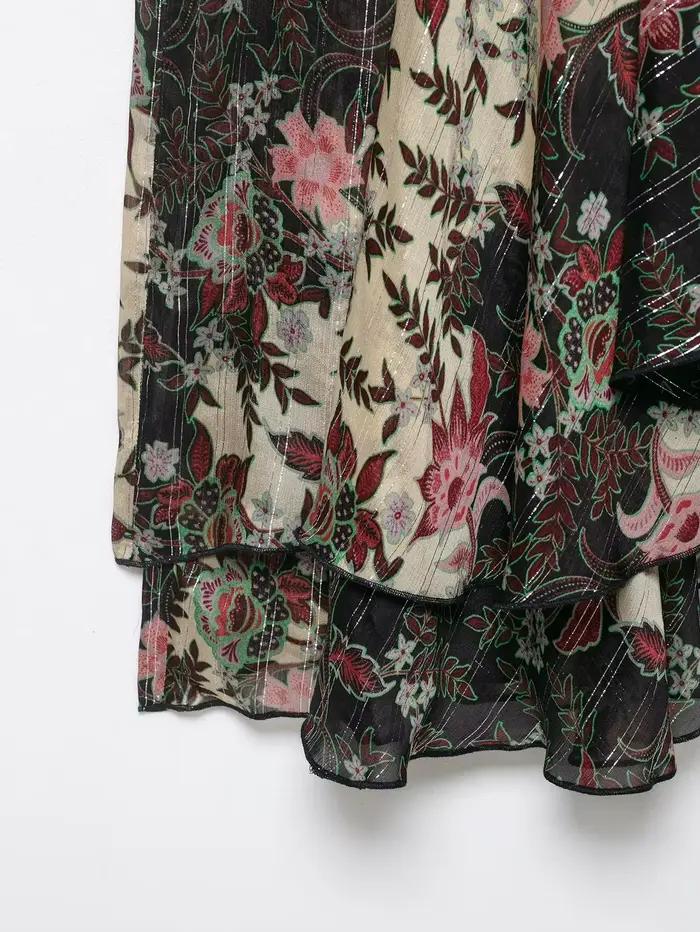Nouvelle jupe mi-longue asymétrique à imprimé floral sexy pour femme