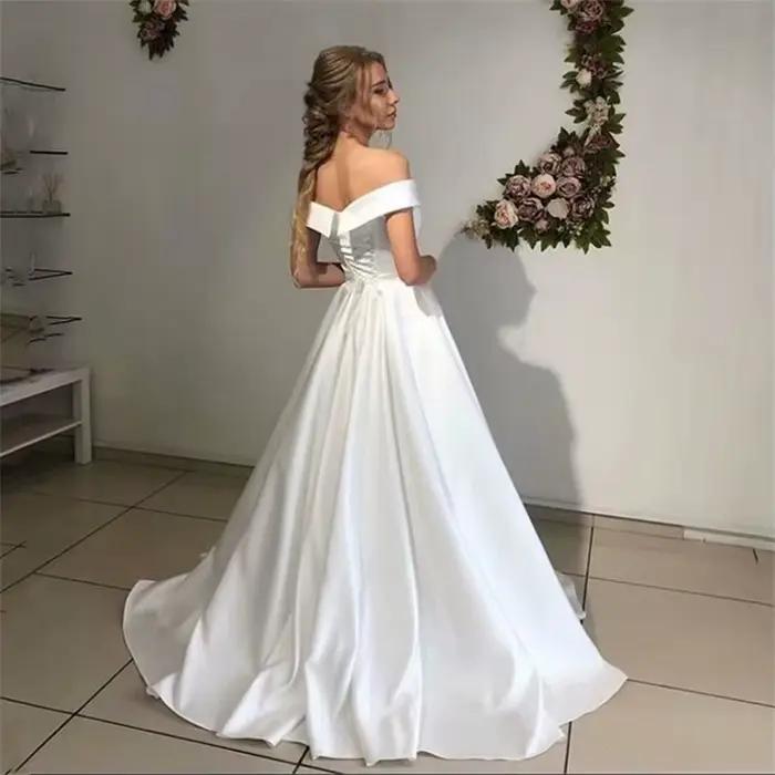 Nouveauté Robe De mariée en Satin pour femme Robe De Noiva Robe De soirée mariée Simple robes De Fiesta hors De l'épaule