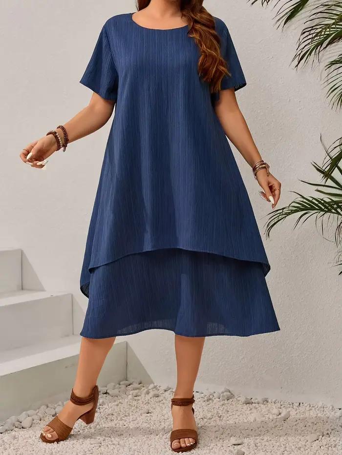 Robe ample bleu marine d'été pour femmes grandes tailles - Jupe midi irrégulière flatteuse pour les femmes rondes, élégante et décontractée, style A