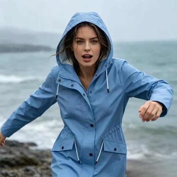 Veste coupe-vent imperméable mi-longue pour femme, à capuche, pour l'automne et l'hiver, chaude, pour la randonnée en plein air, l'alpinisme, les voyages et le camping