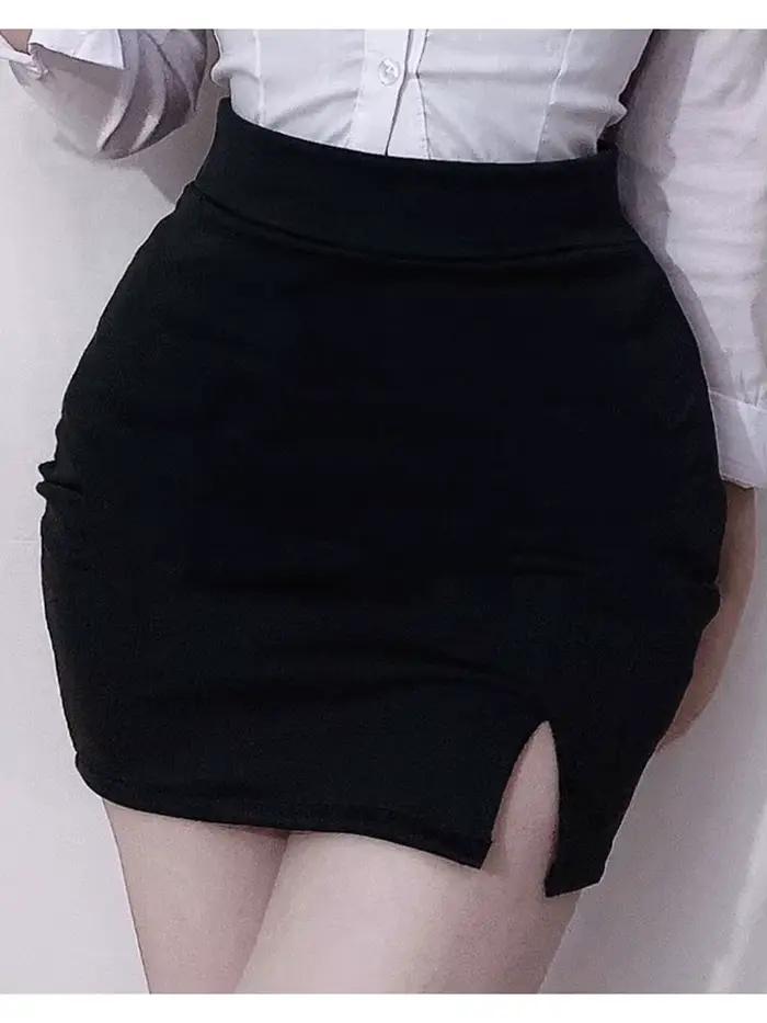 Jupe Taille Haute Femme Polyester Elasthanne Crayon Matelassé Taille Haute Mini Fente Soirée Gala Sortie Nocturne Mode Occasionnels