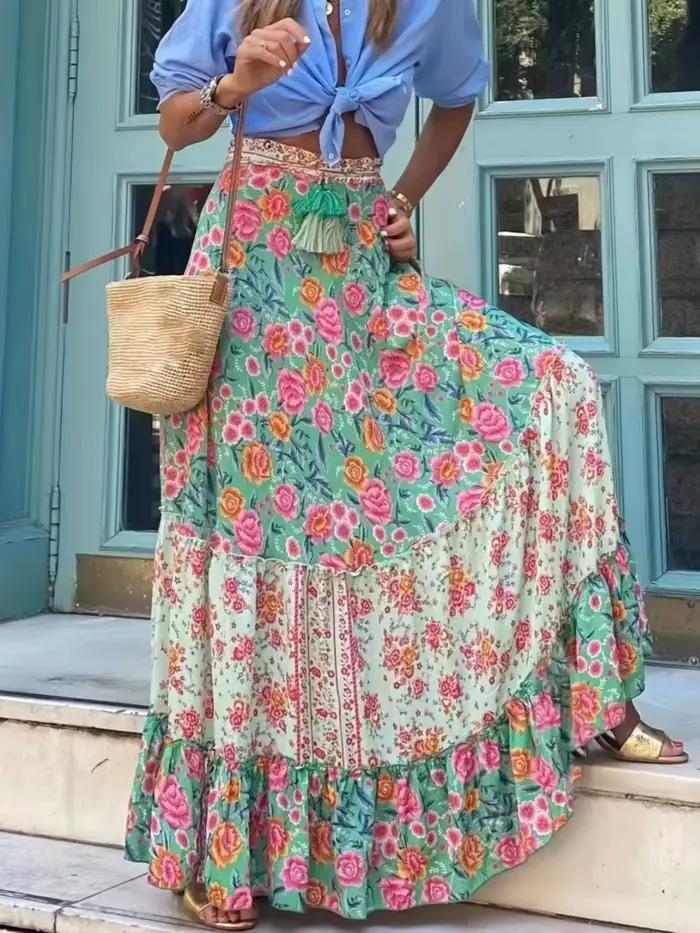 Femmes imprimer jupe longue mode Vintage jupes amples dame décontracté élégant Boho plage vacances