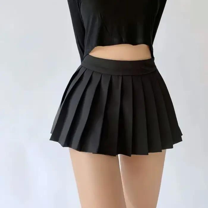 Spice girl jupe plissée femme couleur pure petite