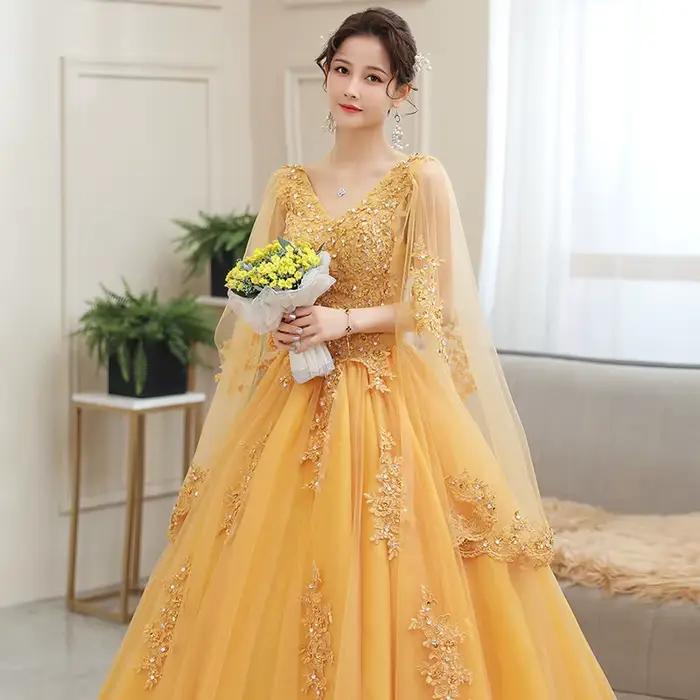 Robe longue dorée pour femme, tenue de Rh, de soirée ou de spectacle