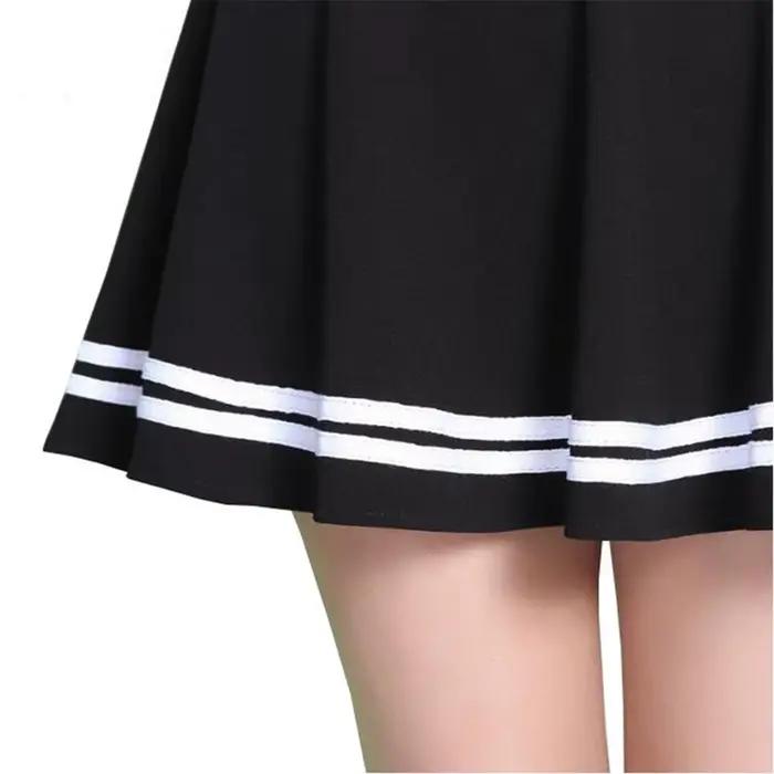 Jupe plissée mi-longue élastique haute à rayures pour femmes, jupe mini trapèze noire et blanche pour filles, style japonais, grandes tailles, occasions spéciales