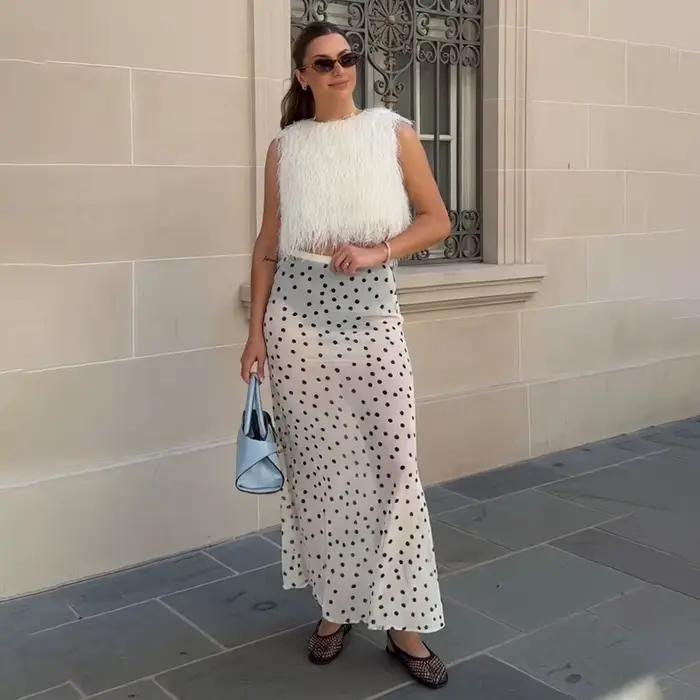 Jupe longue en mousseline transparente à pois pour femme