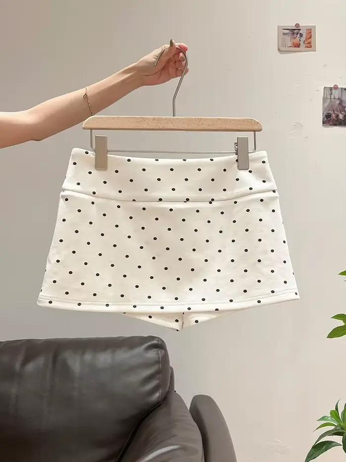 Nouvelle Mini-jupe Femme à Pois Mignons Blancs